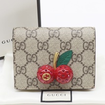  GUCCI グッチ GGスプリーム チェリーモチーフ 二つ折り 財布 476050 美品 保存袋 箱付 ミニウォレット コンパクト財布 _画像1