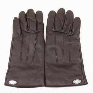 COACH Coach sheep skin gloves 7 1/2 Brown lady's beautiful goods Logo plate gloves sheep leather original leather protection against cold 