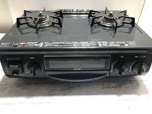 24M02-140N:【現状動作品】 Rinnai リンナイ ガステーブル 都市ガス RT31NHS-L 2口 グリル付 ブラック ガスコンロ