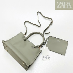 ZARA グレー系 ミニマルトートバッグポーチ付 レディース カジュアル フォーマル 上品 大人可愛いショルダー タグ デイリー ザラ