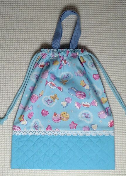 持ち手付き体操服袋　マカロン　キャンディ　25×31cm　ハンドメイド　 シューズ袋　体操着入れ