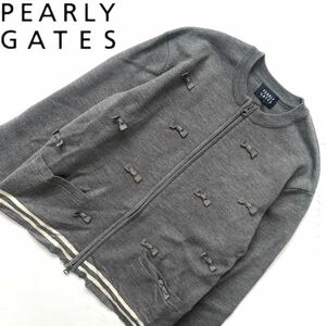 【送料無料】Pearly Gates パーリーゲイツ　リボン付き　ニット　カーディガン　1 S レディース　ゴルフ　GOLF ノーカラー ジャケット