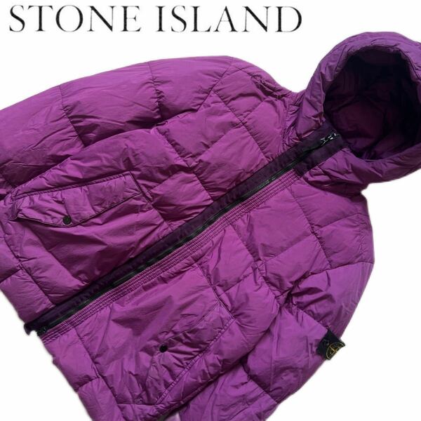 【送料無料】Stone Island ストーンアイランド　ダウンジャケット　メンズ　紫　XL 中綿入り　コート　パープル　防寒　防風　ワッペン