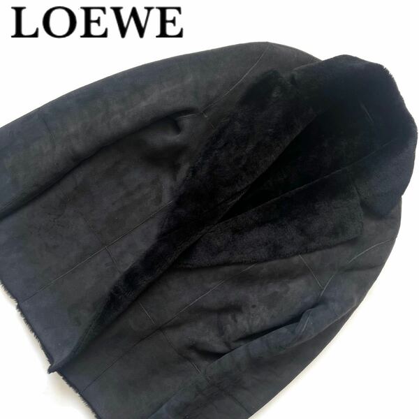 【送料無料】LOEWE ロエベ ムートンコート　ジャケット　レディース　42 黒　子羊　本革　ブラック　XL