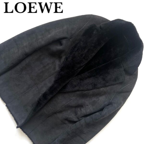 【送料無料】LOEWE ロエベ ムートンコート ジャケット レディース 42 黒 子羊 本革 ブラック XL
