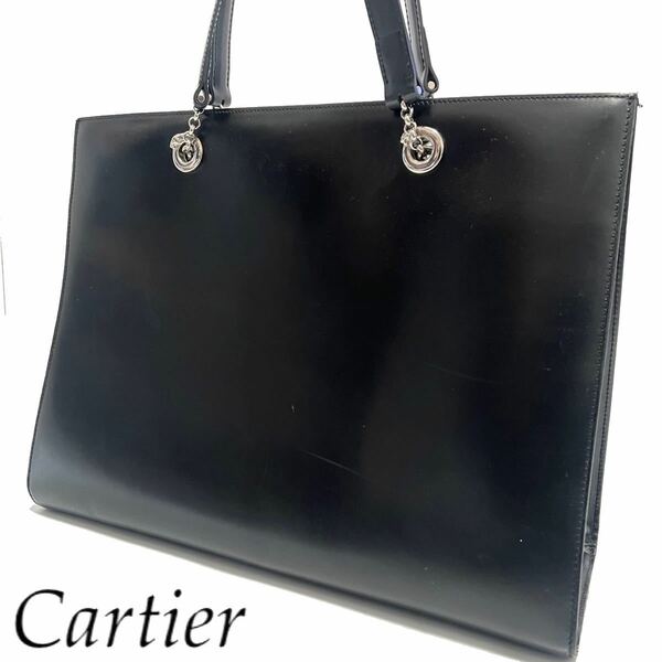 【送料無料】Cartier カルティエ　パンテール　トートバッグ　本革　レザー　ブラック　黒　肩掛け　カバン　鞄　レオパード　ヒョウ柄　