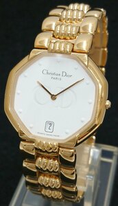 稼働品!! Christian Dior/クリスチャンディオール 45.154 金色 クォーツ 腕時計 アナログ 2針 日付表示 メンズ ウォッチ 腕時計