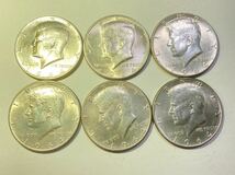 アメリカ　50セント銀貨　ハーフダラー　1964年　未使用　まとめて6枚セット　希少　レアコイン　古銭　北米　外国コイン　海外_画像1