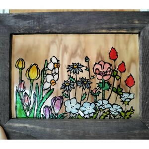 Art hand Auction Free shipping*Stained glass style frame*Spring Garden Handmade♪, handmade works, interior, miscellaneous goods, others