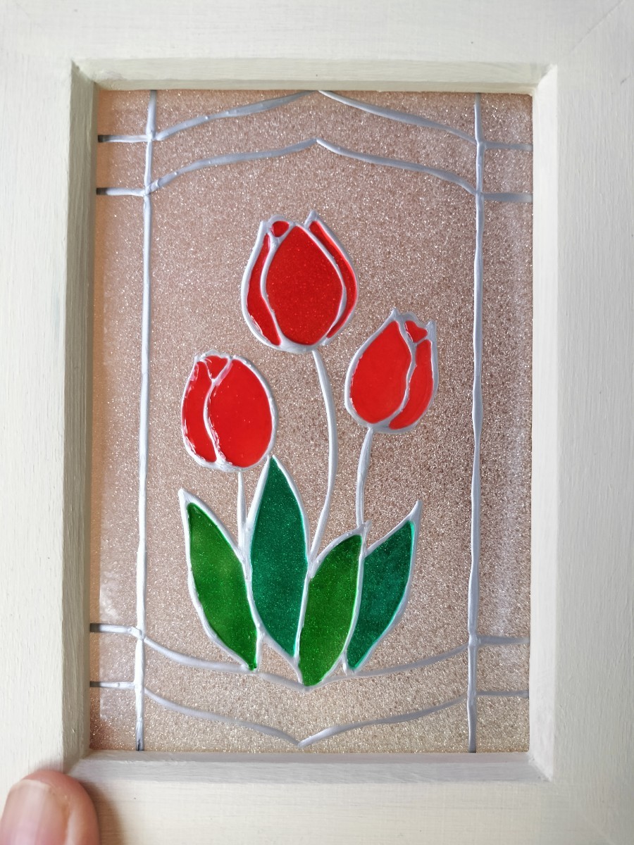 Free shipping * Stained glass style frame * Tulip handmade ♪, Handmade items, interior, miscellaneous goods, others