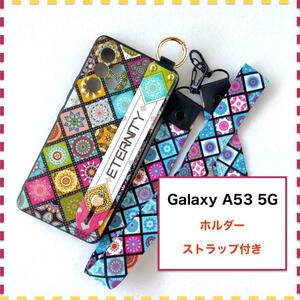 GalaxyA53 5G ケース ホルダー 曼荼羅 赤 ギャラクシー A53