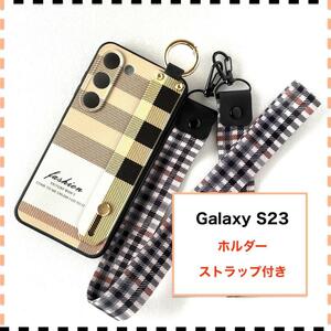 GalaxyS23 ケース ホルダー チェック柄 かわいい ギャラクシーS23