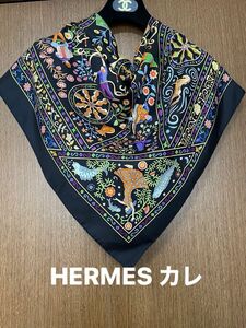 エルメス　カレ90 風の民　黒地　シルクスカーフ エルメススカーフ 大判スカーフ HERMES