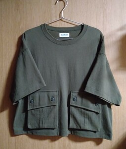  once use *BEAMS BOY* short sleeves cut and sewn T-shirt cotton cargo pocket oversize ound-necked sweatshirt * khaki green 