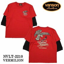 VANSON LEATHERS 【定価\8500+税】 袖サーマル６分フェイクTEE NVLT-2210 RED サイズ XL_画像2