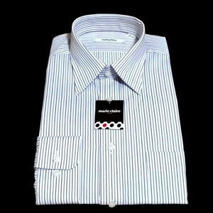 42-80 新品 マリクレール PARIS 長袖 レギュラーカラー ワイシャツ ノーアイロン ドレスシャツ L パープル ストライプ