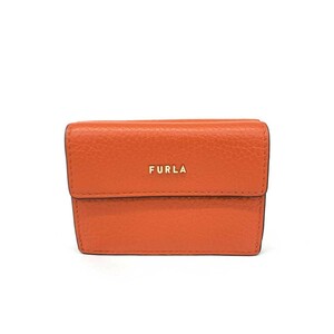 良好◆FURLA フルラ 三つ折りコンパクト財布◆ オレンジ レザー レディース ウォレット 服飾小物