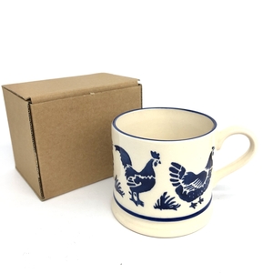 未使用品◆Emma Bridgewater エマ・ブリッジウォーター マグカップ◆ ホワイト/ブルー 陶磁 鶏 ニワトリ 洋食器