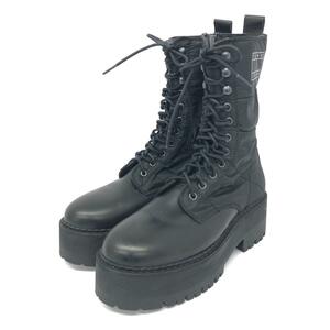 良好◆TOMMY JIANS トミージーンズ レースアップブーツ 25.5◆ ブラック ナイロン レディース 靴 シューズ boots ワークブーツ