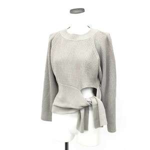 良好◆ISSEY MIYAKE イッセイミヤケ 変形デザインニット M◆ グレージュ シルク100％ レディース 筆タグ 80sヴィンテージ 長袖 トップス