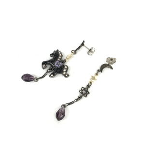 良好◆ANNA SUI アナスイ ピアス◆ ブラック ホース ラインストーン レディース accessory アクセサリー