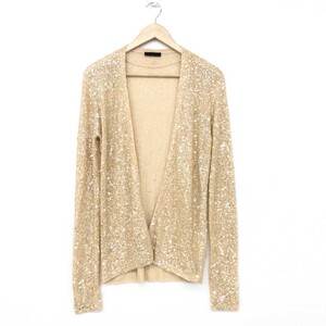 *DONNAKARAN Donna Karan cardigan size M* beige wool silk lady's tops spangled 