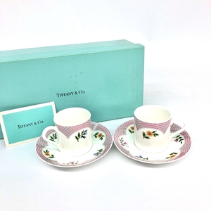 ◆TIFFANY&Co. ティファニー デミタスカップ＆ソーサー◆2客セット 箱付 ティファニーブーケ 洋食器