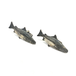 ◆シルバーアクセサリー SVカフス ヴィンテージ 魚 鮭 ◆シルバーカラー メンズ フォーマル ネクタイ アクセサリー