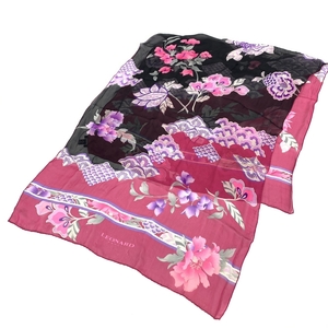 ◆LEONARD レオナール ストール◆ ピンク シルク100% 花柄 レディース イタリア製 襟巻 服飾小物