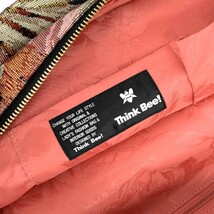 良好◆Think Bee シンクビー トートバッグ◆ マルチカラー コブラン織り 扇型 花柄 スパンコール レディース 肩掛け bag 鞄_画像6