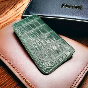 【本革クロコ・一枚革】 ◆シャム クロコダイル 長財布 グリーン Mサイズ ⑦◆