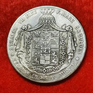 ドイツ 硬貨 古銭 プロイセン王国 1842年 フリードリヒ・ヴィルヘルム4世 「神と共にあります」銘 国章 クラウン コイン 重さ25.45g