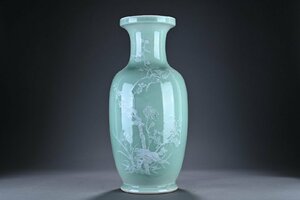 【華】某有名収集家買取品 時代物 中国伝来 青瓷花瓶 花入 中国景徳鎮在銘 骨董品 古美術YB23033-RO　