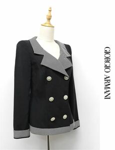 HGC-D385/美品 黒ラベル GIORGIO ARMANI ダブルジャケット テーラードジャケット 背抜き 38 M 黒 イタリア製 春夏