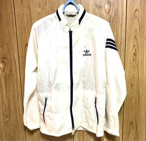 アディダスadidas　ウインドブレーカー　white×navyblue　ADS-200　昭和レトロ　ビンテージ　M-size