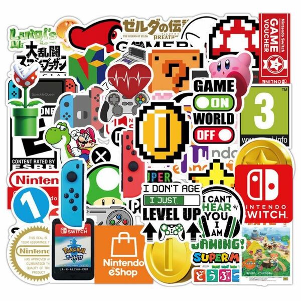 50枚防水ステッカー　スーパーマリオ　ニンテンドー　Switch　ゲーム