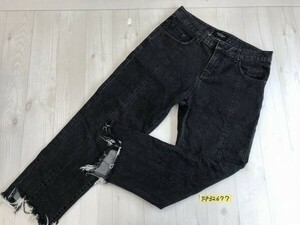 DENIM HOLICS メンズ 韓国製 裾カットオフ加工 デニムジーンズパンツ S/46 黒