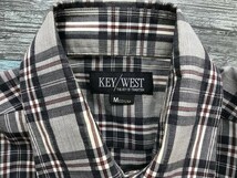 KEY WEST メンズ チェック柄 ワンポイント刺繍 長袖シャツ M グレー赤紺_画像2