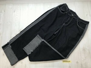 SHINE CURVE レディース ロールアップ デニムジーンズパンツ 1XL 黒