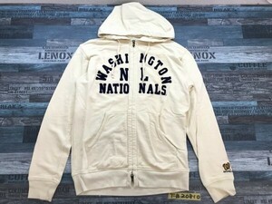 UNIQLO ユニクロ × MLB メジャーリーグ メンズ 英字ワッペン 薄手 綿 ジップパーカー L アイボリー紺