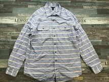 GAP ギャップ メンズ ボーダー フラップダブルポケット 袖2WAY スリムフィット 長袖シャツ 大きいサイズ XL 水色白_画像1