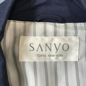 SANYO サンヨー レディース ダブルボタン 肩パッド トレンチコート 7AR 紺の画像2