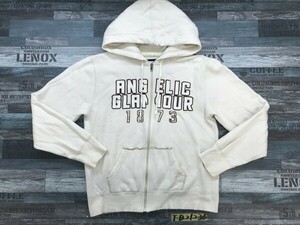 ANGELIC GLAMOUR レディース 裏起毛 英字 スウェットジップパーカー 大きいサイズ LL アイボリー 綿ポリエステル