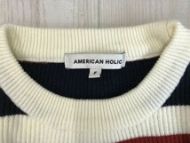 AMERICAN HOLIC アメリカンホリック レディース リブ マルチボーダー クルーネック ニットソー F オフホワイト紺他_画像2