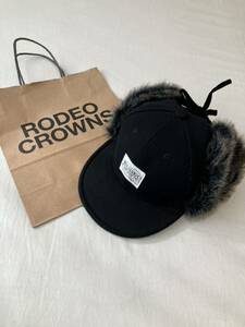 【美品】RODEO CROWNS ロデオクラウンズ　♪大人気フライトキャップ♪ ブラック　RODEO CROWNSロゴ入　フリーサイズ