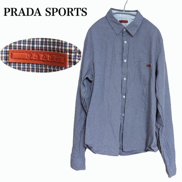 状態良 PRADA SPORTS プラダスポーツ ロゴプレート ギンガムチェック シャツ 長袖 43 メンズ