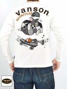 vanson×TOM＆JERRYコラボ 天竺ロングTシャツ◆vanson ホワイトXXLサイズ TJV-2303 バンソン ヴァンソン トムとジェリー 刺繍 長袖