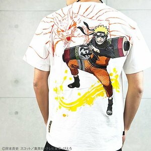 NARUTO×絡繰魂 【ナルト×クラマ】半袖Tシャツ◆絡繰魂 ホワイトXLサイズ 242003 和柄 和風 刺繍 ジャンプ 忍者 ナルト