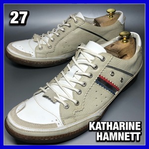 管理F7■KATHARINE HAMNETT 27cm スニーカー 白 ホワイト キャサリンハムネット 革靴 レザー シューズ 本革 カジュアル 中古 *BB001