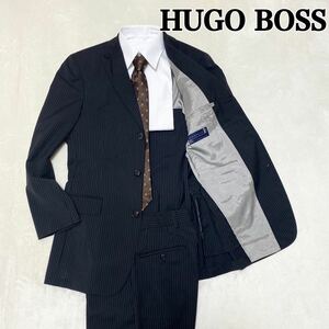 1円〜美品 HUGO BOSS ヒューゴボス スーツ セットアップ ストライプ 背抜き Lサイズ相当